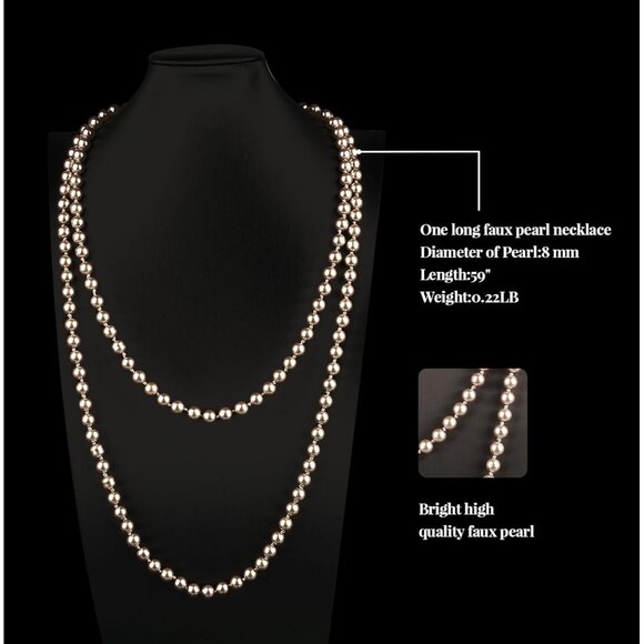 1920s Accessories Set for Women Flapper Costume Headband Necklace Gloves - Picture 5 of 7